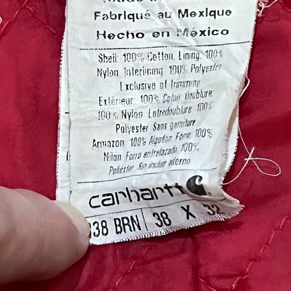 Carhartt Overalls R38 BRN Duck Brown Insulated Lined Double Knee Bibs Mens 38x32 - Picture 7 of 10